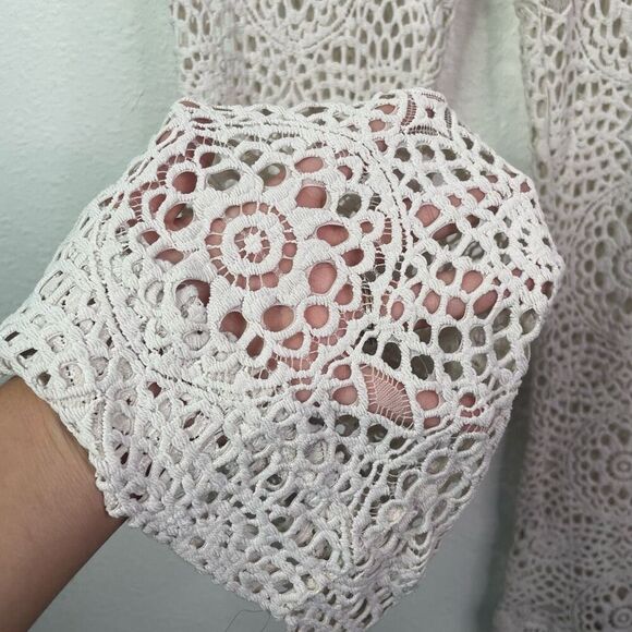 TopShop Cream Crochet Sheer Euro Summer Flare Leg Open Knit Flare Pants Sz US 4 - Picture 4 of 10